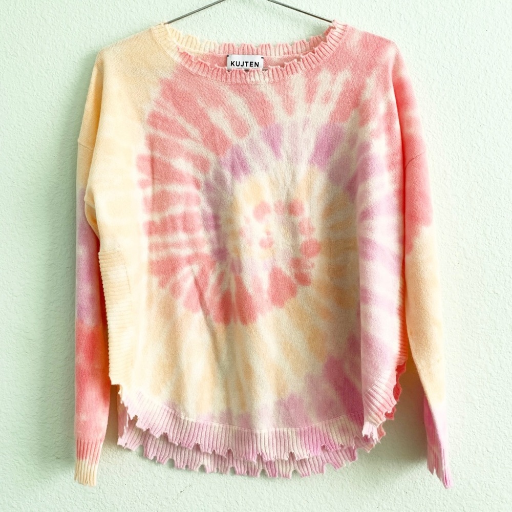 KUJTEN cashmere pink Tie-Dye sweater knit jumper pullover long sleeve NWT